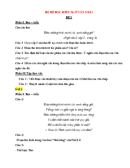 Bộ đề đọc hiểu ngữ văn 8 học kỳ 2 (có đáp án)