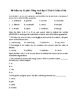 Đề kiểm tra 15 phút Unit 3 Cities of the future | Tiếng Anh lớp 11 Global Success