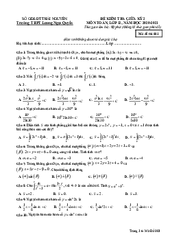 Đề thi giữa kỳ 2 Toán 12 năm 2020 – 2021 trường Lương Ngọc Quyến – Thái Nguyên
