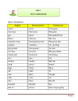 Bài tập chuyên sâu Tiếng Anh 3 unit 7 That’s your school (có lời giải chi tiết)