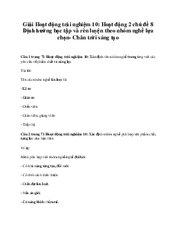 Giải Hoạt động trải nghiệm 10: Hoạt động 2 chủ đề 8 Chân Trời Sáng Tạo