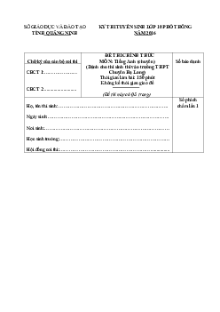 Đề thi tuyển sinh vào lớp 10 THPT Chuyên Hạ Long môn thi Tiếng Anh (Chuyên) năm 2016