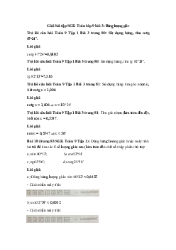 Giải Toán 9 bài 3: Bảng lượng giác