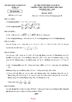 Đề thi tuyển sinh vào lớp 10 Trường THPT Chuyên Phan Bội Châu năm 2023-2024 môn toán Sở GD Nghệ An (có đáp án và lời giải chi tiết)