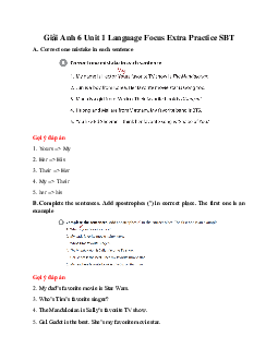 Giải Anh 6 Unit 1 Language Focus Extra Practice SBT - Cánh diều