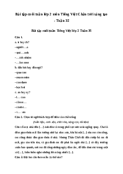 Bài tập cuối tuần lớp 2 môn Tiếng Việt Chân trời sáng tạo - Tuần 35
