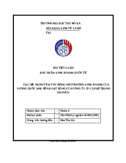 Phân tích tác động môi trường kinh doanh của vương quốc Anh đến hoạt động của công ty cổ phần cà phê Trung Nguyên | Trường Đại Học Thủ Đô Hà Nội