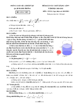 Đề KSCL Toán 9 năm 2020 – 2021 phòng GD&ĐT quận Hai Bà Trưng – Hà Nội