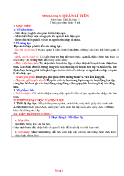 Giáo án GDCD 7 cánh diều Bài 6: Quản lí tiền