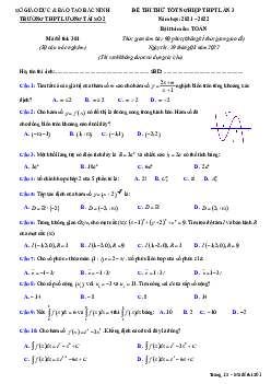 Đề thi thử Toán tốt nghiệp THPT 2022 lần 3 trường THPT Lương Tài 2 – Bắc Ninh