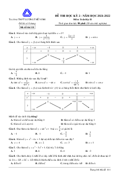 Đề thi học kỳ 2 Toán 11 năm 2021 – 2022 trường Lương Thế Vinh – Hà Nội