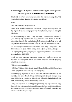 Giải bài tập SGK Lịch Sử 12 bài 13: Phong trào dân tộc dân chủ ở Việt Nam từ năm 1925 đến năm 1930