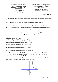 Đề cuối học kỳ 1 Toán 12 năm 2022 – 2023 trường THPT Trần Phú – TP HCM