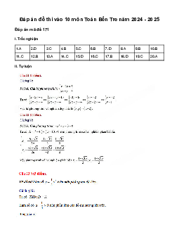 Đề thi tuyển sinh vào 10 môn Toán Sở GD&ĐT Bến Tre năm 2024 - 2025