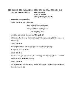 Đề thi học kì 1 Văn 9 Phòng GD&ĐT TP Thuận An năm 2020 - 2021