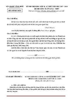 Đề thi HSG Văn 11 tỉnh Vĩnh Phúc năm 2018 (có đáp án)