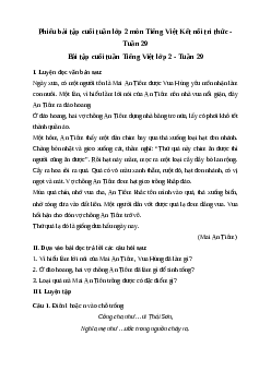 Phiếu bài tập cuối tuần lớp 2 môn Tiếng Việt Kết nối tri thức - Tuần 29