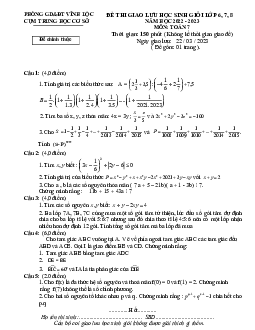Đề giao lưu HSG Toán 7 năm 2022 – 2023 phòng GD&ĐT Vĩnh Lộc – Thanh Hóa