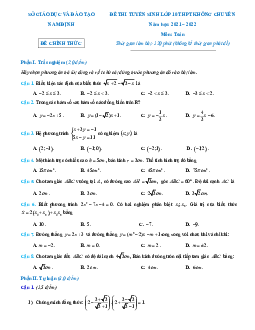 Đề thi tuyển sinh lớp 10 môn Toán năm 2021 – 2022 sở GD&ĐT Nam Định