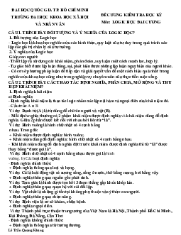 Đề cương kiểm tra học kỳ | Logic học | Đại học Khoa học Xã hội và Nhân văn, Đại học Quốc gia Thành phố HCM