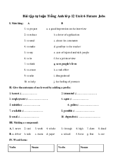 Bài tập tự luận Tiếng Anh lớp 12 Unit 6 Future Jobs