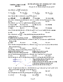Đề thi giữa học kỳ I năm học 2017 – 2018 môn Toán 12 trường THPT Tây Hồ – Hà Nội
