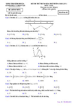Đề thi thử THPT 2020 lần 1 môn Toán sở GD&ĐT tỉnh Bình Phước