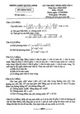 Đề học sinh giỏi Toán 9 năm 2024 – 2025 phòng GD&ĐT Quảng Ninh – Quảng Bình