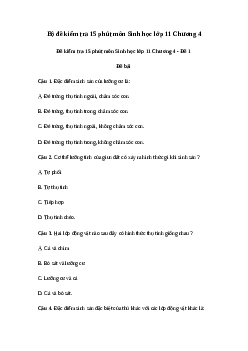 Bộ đề kiểm tra 15 phút môn Sinh học lớp 11 Chương 4 | Kết nối tri thức