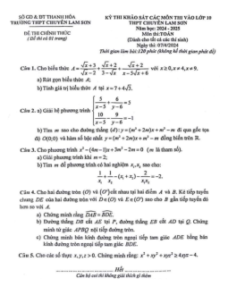 Đề khảo sát Toán vào 10 năm 2024 – 2025 trường chuyên Lam Sơn – Thanh Hóa