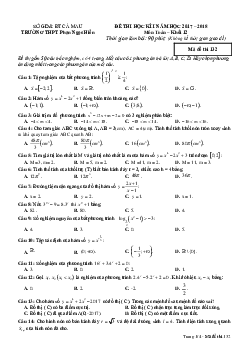 Đề thi HK1 Toán 12 năm học 2017 – 2018 trường THPT Phan Ngọc Hiển – Cà Mau