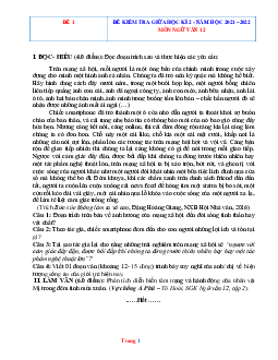 Bộ đề thi giữa học kỳ 2 Văn 12 năm 2022 (có đáp án)