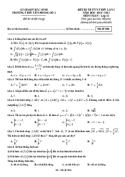 Đề thi thử Toán TN THPT 2021 lần 1 trường THPT Yên Phong 1 – Bắc Ninh