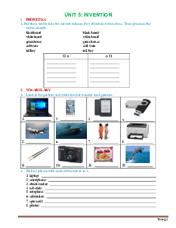 Bài tập Tiếng Anh 10 sách thí điểm bài 5: Invention (có đáp án)