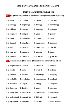 Bài tập tiếng Anh lớp 10 unit 5 Ambition Friends Global