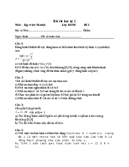 Đề thi cuối kỳ môn Matlab | Đại học Công nghệ