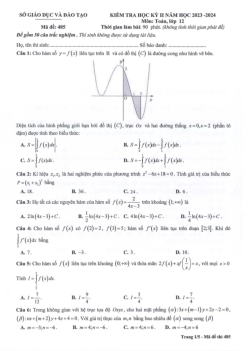 Đề kiểm tra học kỳ 2 Toán 12 năm 2023 – 2024 sở GD&ĐT Bình Dương