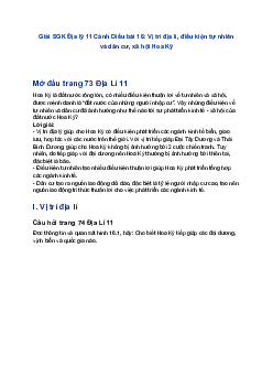 Giải SGK Địa lý 11 Cánh Diều bài 16: Vị trí địa lí, điều kiện tự nhiên và dân cư, xã hội Hoa Kỳ