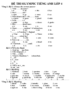 Đề luyện thi IOE Tiếng Anh lớp 4 từ vòng 1 đến vòng 35