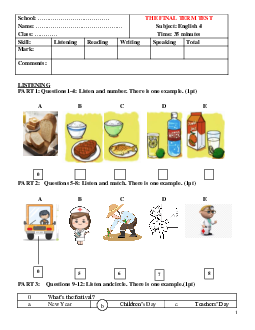 Đề thi học kì 2 môn Tiếng Anh lớp 4 năm 2022 - 2023 | đề 3