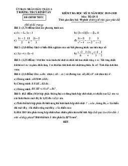 Đề thi học kì 2 Toán 8 năm 2019 – 2020 trường THCS Bình Tây – TP HCM