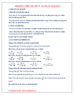 Chuyên đề biến đổi các biểu thức hữu tỉ, giá trị của phân thức