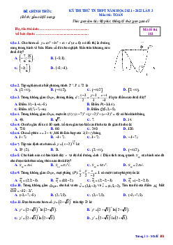 Đề thi thử Toán TN THPT 2022 lần 3 trường chuyên Hạ Long – Quảng Ninh