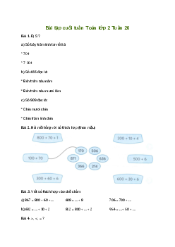 Bài tập cuối tuần lớp 2 môn Toán Kết nối tri thức - Tuần 26