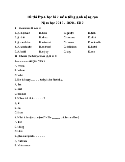 Đề thi lớp 4 học kì 2 môn tiếng Anh nâng cao năm học 2019 - 2020 - Đề 2
