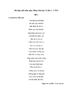 Bài tập cuối tuần lớp 3 môn Tiếng Việt Chân trời sáng tạo - Tuần 7