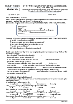 Đề thi vào lớp 10 THPT chuyên tỉnh Vĩnh Phúc môn Tiếng Anh năm 2016-2017