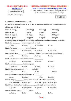Đề thi HK2 Tiếng Anh 7 Sở GD Quảng Nam 2020-2021 (có đáp án)