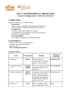 Giáo án Tiếng Anh 8 Unit 7: Environmental protection | Global Success