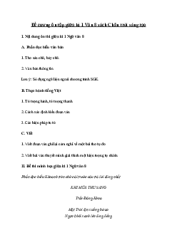 Đề cương ôn tập giữa học kì 1 môn Ngữ văn 8 sách Chân trời sáng tạo